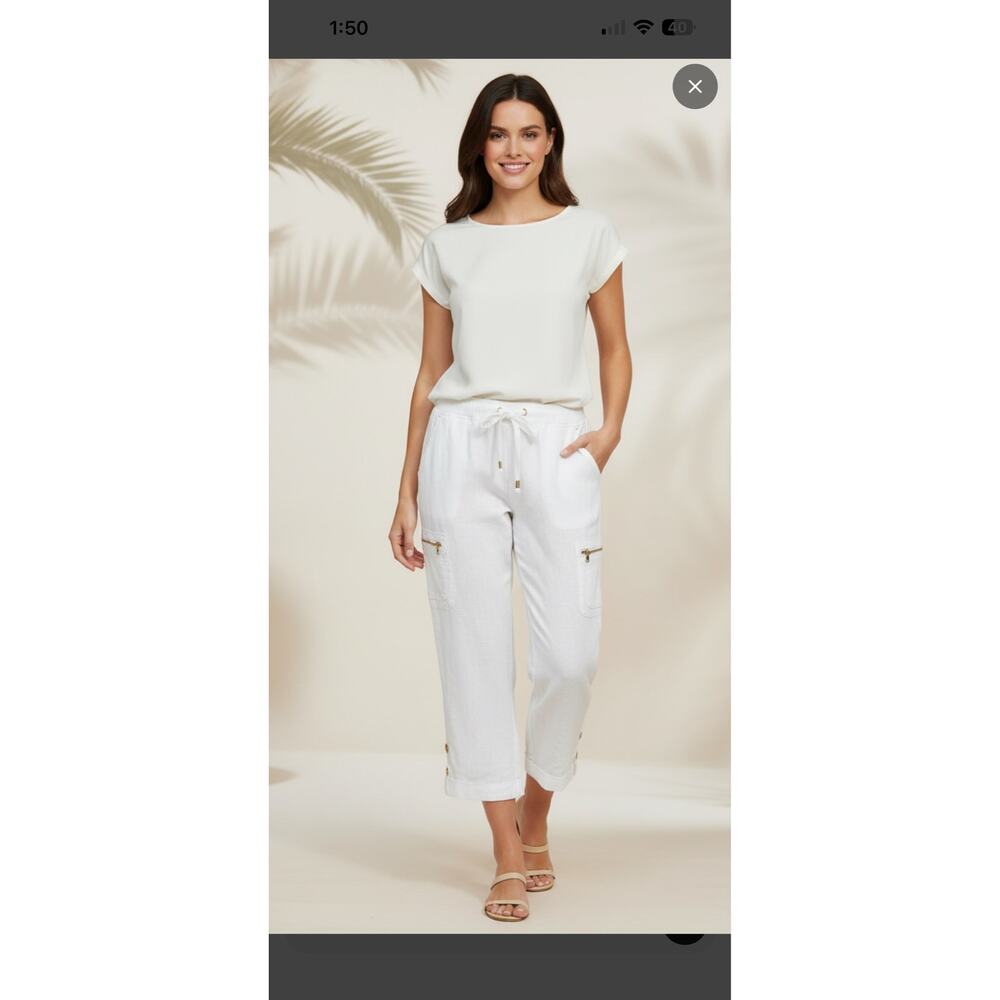 FOR CYNTHIA  100% Linen Cargo Capris with Gold/Nautical ( See Pictures)  SMALL